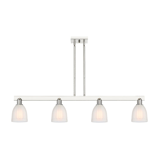 Innovations Brookfield 49in 4-Light Island Light | Industrial Polished Nickel Steel and White Frosted Ribbed Glass | Kitchen Island | Model 716-4I-PN-G441