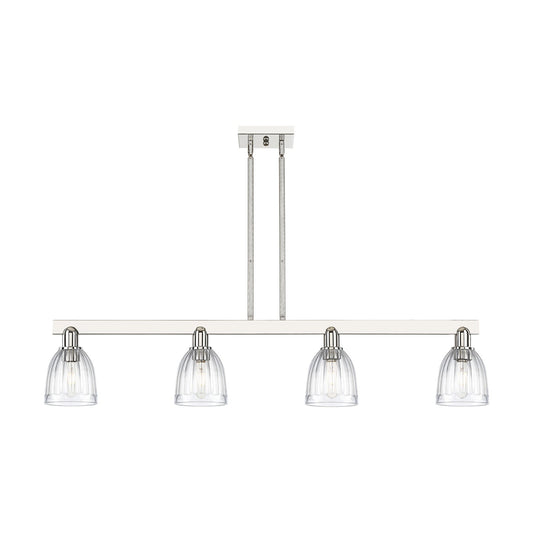 Innovations Brookfield 49in 4-Light Island Light | Industrial Polished Nickel and Clear Ribbed Glass | Kitchen Island | Model 716-4I-PN-G442