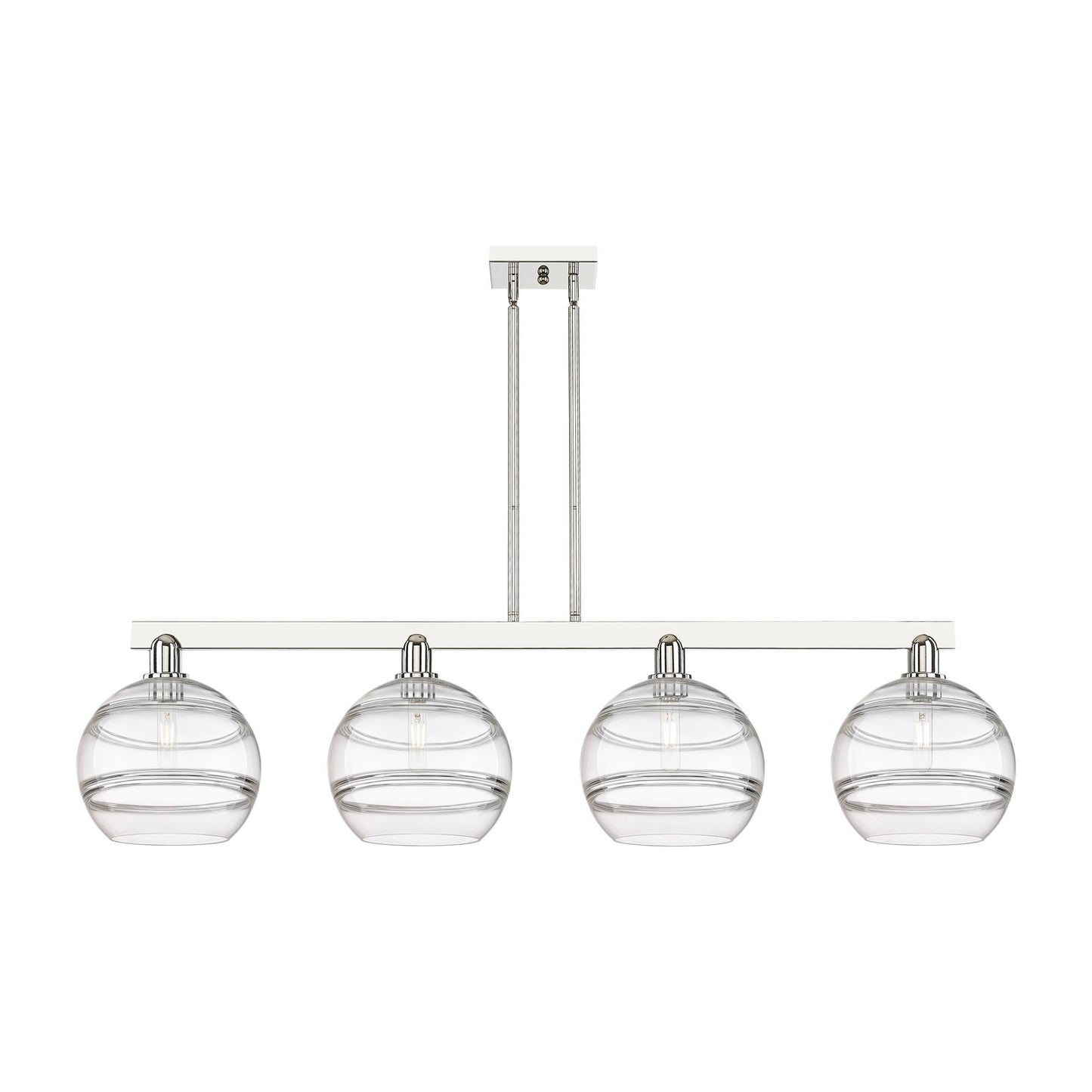 Innovations Rochester 53in 4-Light Island Light | Industrial Polished Nickel Steel and Clear Glass | Kitchen Island & Dining | Model 716-4I-PN-G556-10CL