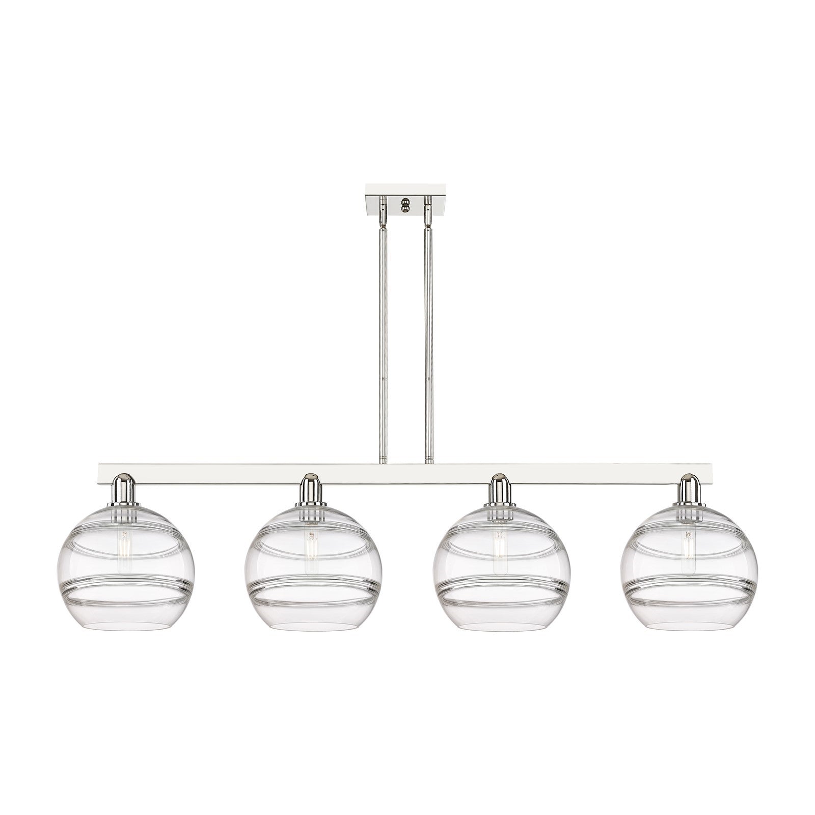 Innovations Rochester 53in 4-Light Island Light | Industrial Polished Nickel Steel and Clear Glass | Kitchen Island & Dining | Model 716-4I-PN-G556-10CL