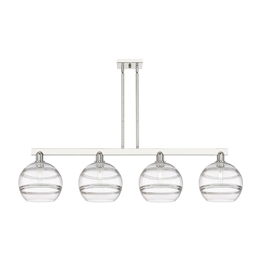 Innovations Rochester 53in 4-Light Island Light | Industrial Polished Nickel Steel and Clear Glass | Kitchen Island & Dining | Model 716-4I-PN-G556-10CL