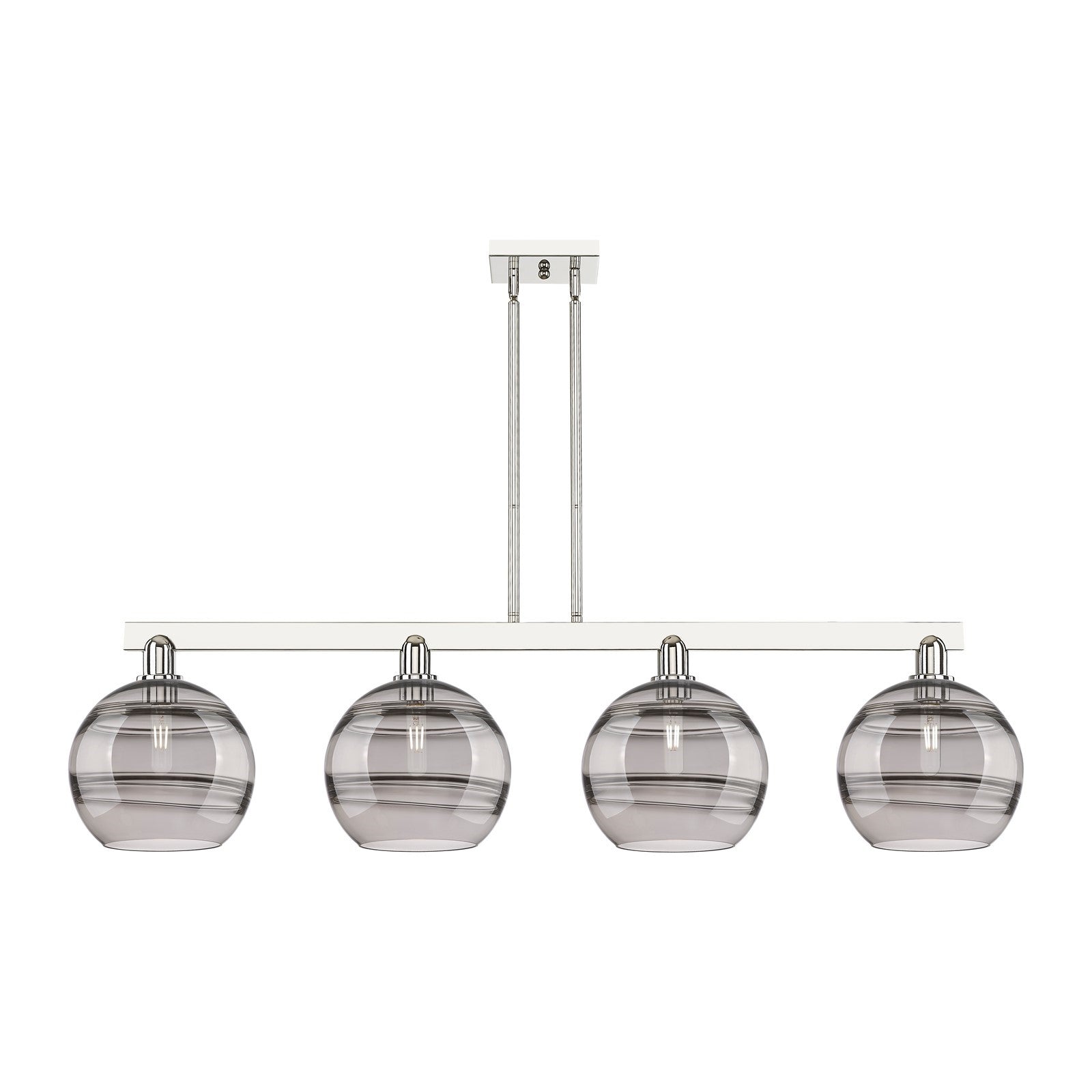 Innovations Rochester 53in 4-Light Island Light | Industrial Polished Nickel and Light Smoke Glass | Kitchen Island & Dining | Model 716-4I-PN-G556-10SM