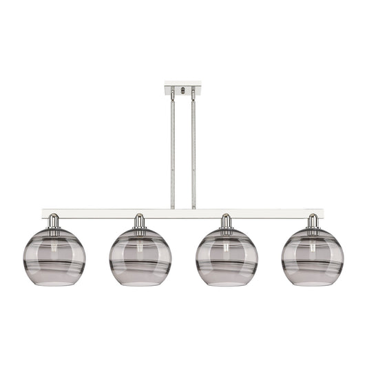 Innovations Rochester 53in 4-Light Island Light | Industrial Polished Nickel and Light Smoke Glass | Kitchen Island & Dining | Model 716-4I-PN-G556-10SM