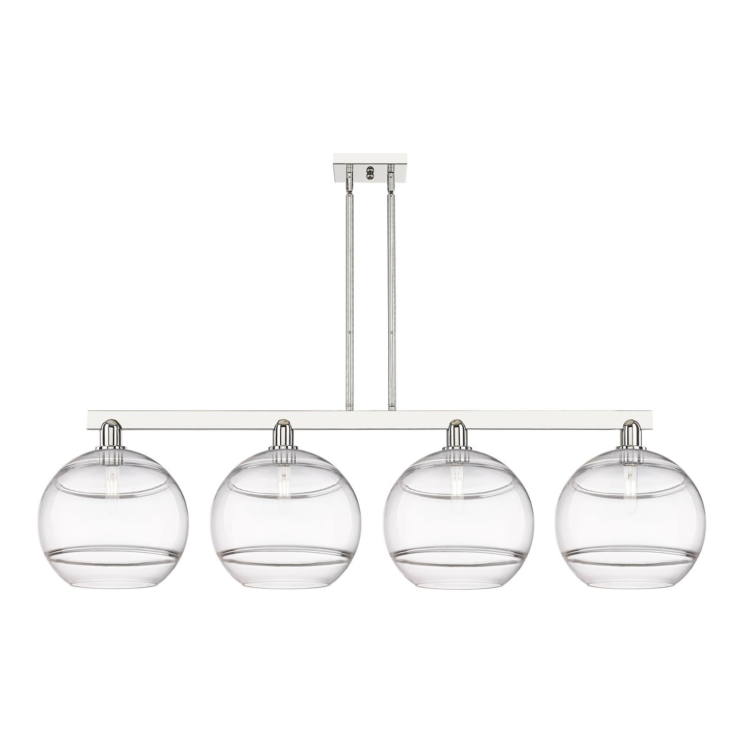 Innovations Rochester 55in 4-Light Island Light | Industrial Polished Nickel and Clear Glass | Kitchen Island & Dining Room | Model 716-4I-PN-G556-12CL