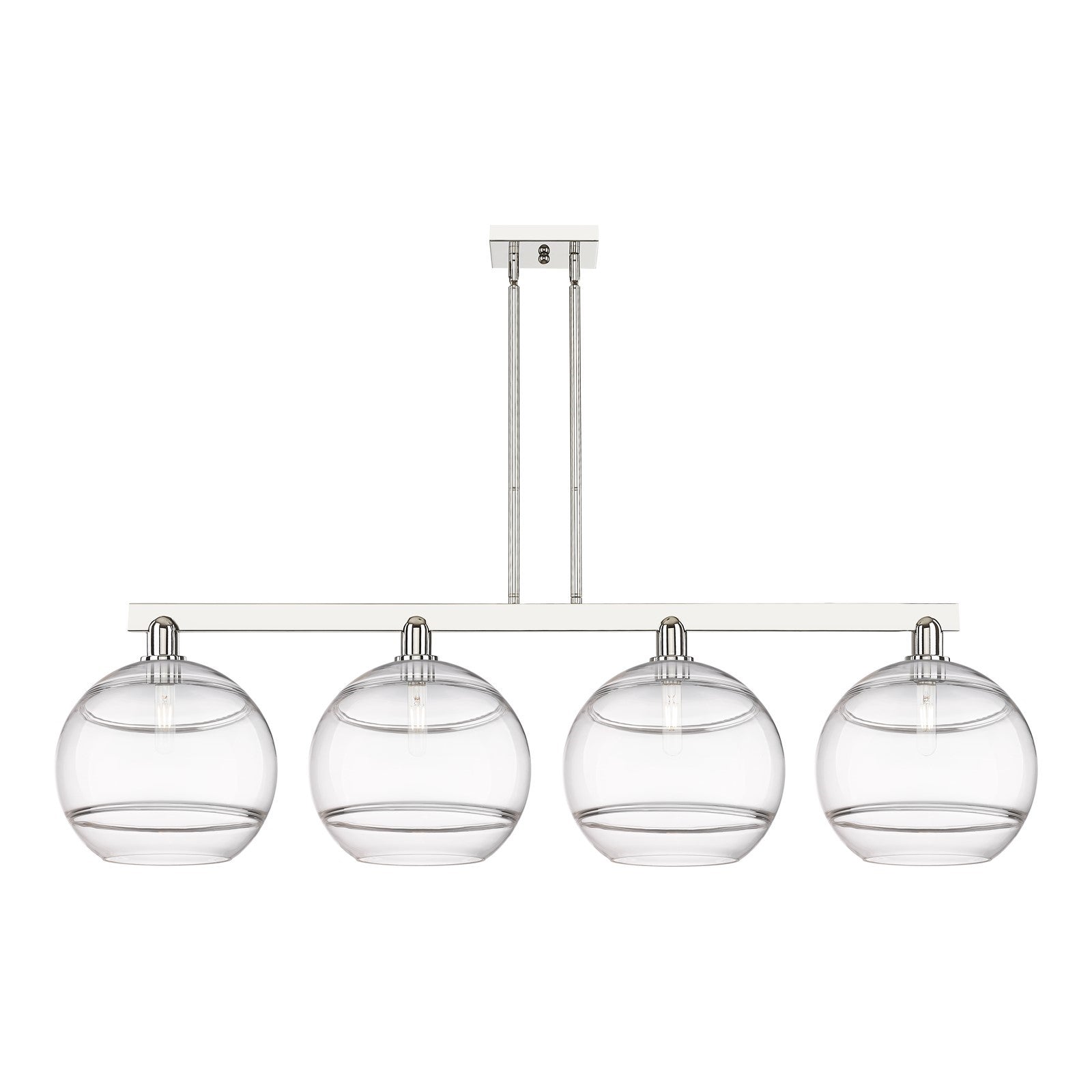 Innovations Rochester 55in 4-Light Island Light | Industrial Polished Nickel and Clear Glass | Kitchen Island & Dining Room | Model 716-4I-PN-G556-12CL