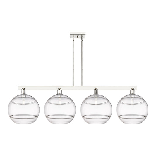Innovations Rochester 55in 4-Light Island Light | Industrial Polished Nickel and Clear Glass | Kitchen Island & Dining Room | Model 716-4I-PN-G556-12CL