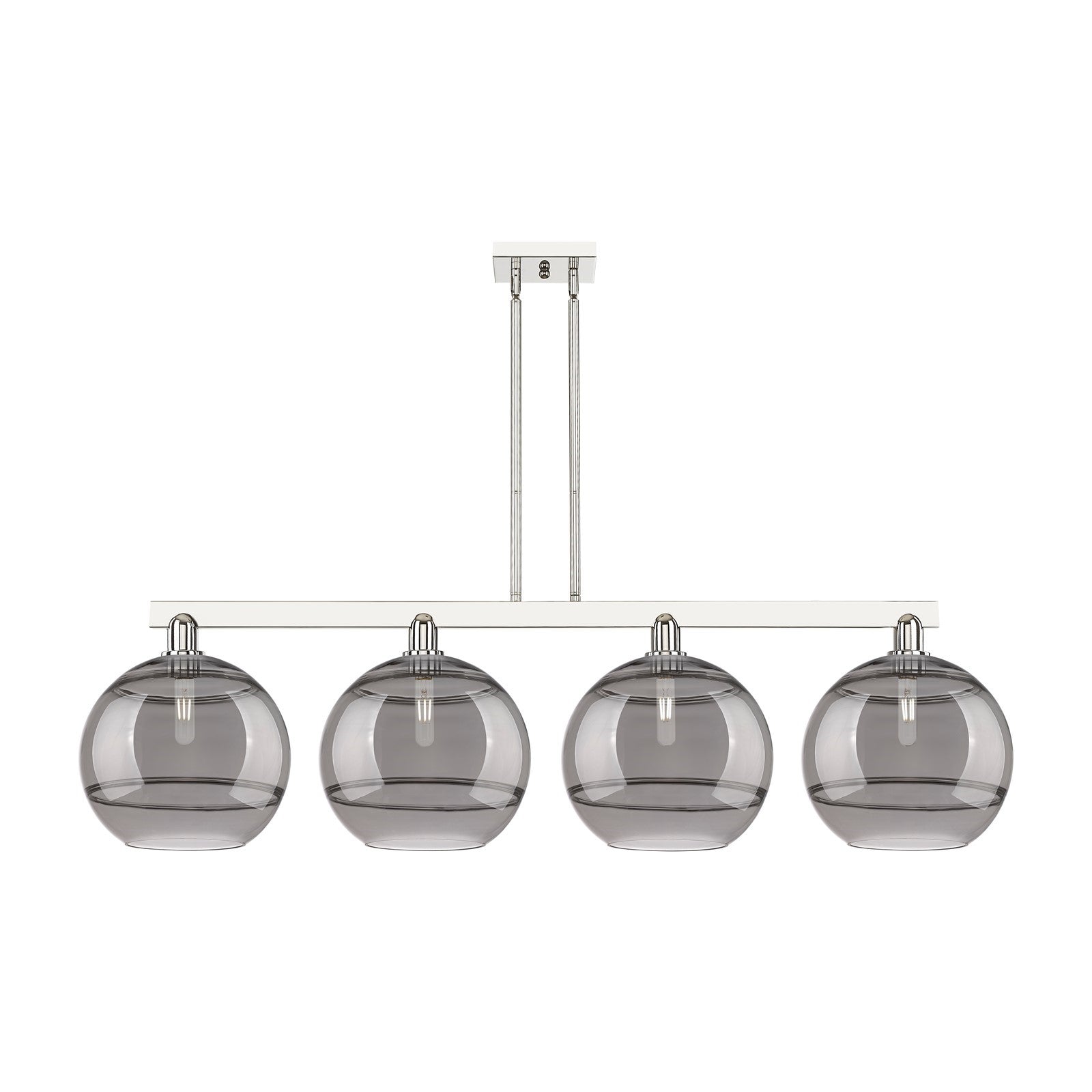 Innovations Rochester 55in 4-Light Island Light | Industrial Polished Nickel and Light Smoke Glass | Kitchen Island & Dining | Model 716-4I-PN-G556-12SM
