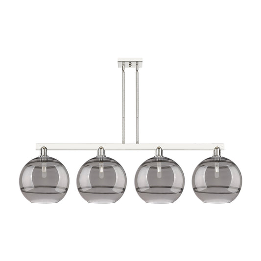 Innovations Rochester 55in 4-Light Island Light | Industrial Polished Nickel and Light Smoke Glass | Kitchen Island & Dining | Model 716-4I-PN-G556-12SM