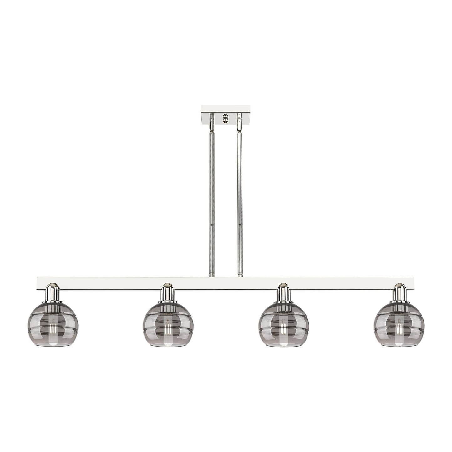 Innovations Rochester 49in 4-Light Island Light | Industrial Polished Nickel and Light Smoke Glass | Kitchen Island & Dining | Model 716-4I-PN-G556-6SM