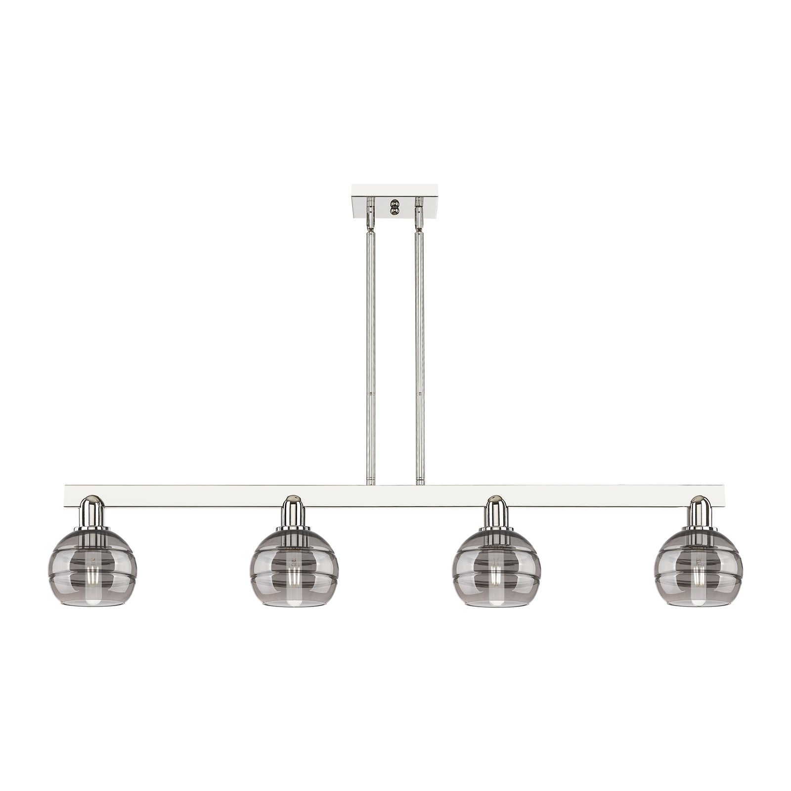 Innovations Rochester 49in 4-Light Island Light | Industrial Polished Nickel and Light Smoke Glass | Kitchen Island & Dining | Model 716-4I-PN-G556-6SM