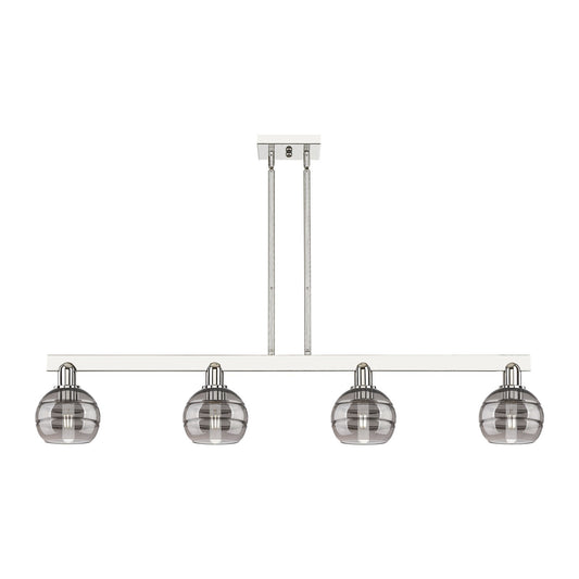 Innovations Rochester 49in 4-Light Island Light | Industrial Polished Nickel and Light Smoke Glass | Kitchen Island & Dining | Model 716-4I-PN-G556-6SM