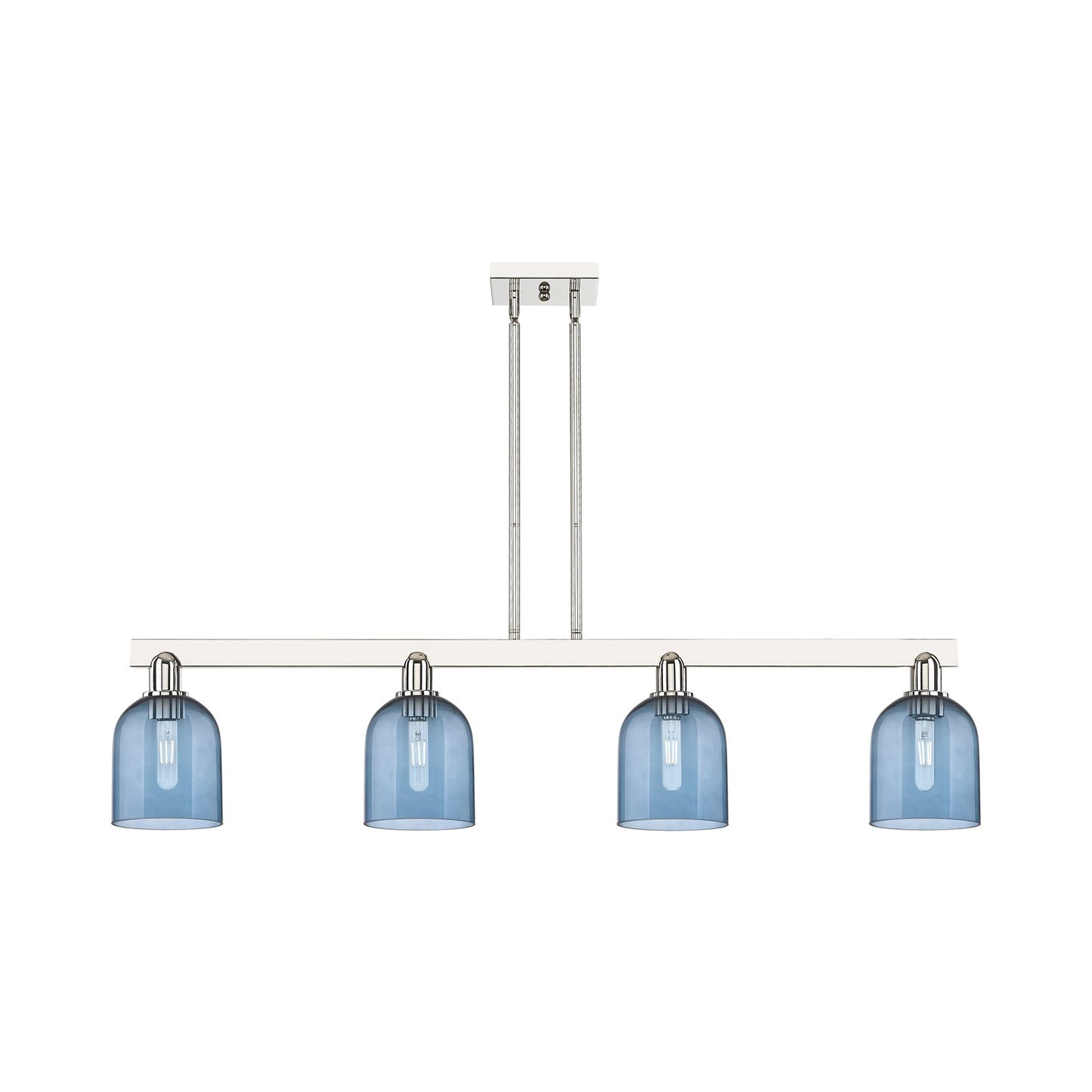Innovations Bella 48in 4-Light Island Light | Industrial Polished Nickel and Blue Glass | Kitchen Island | Model 716-4I-PN-G558-6BL
