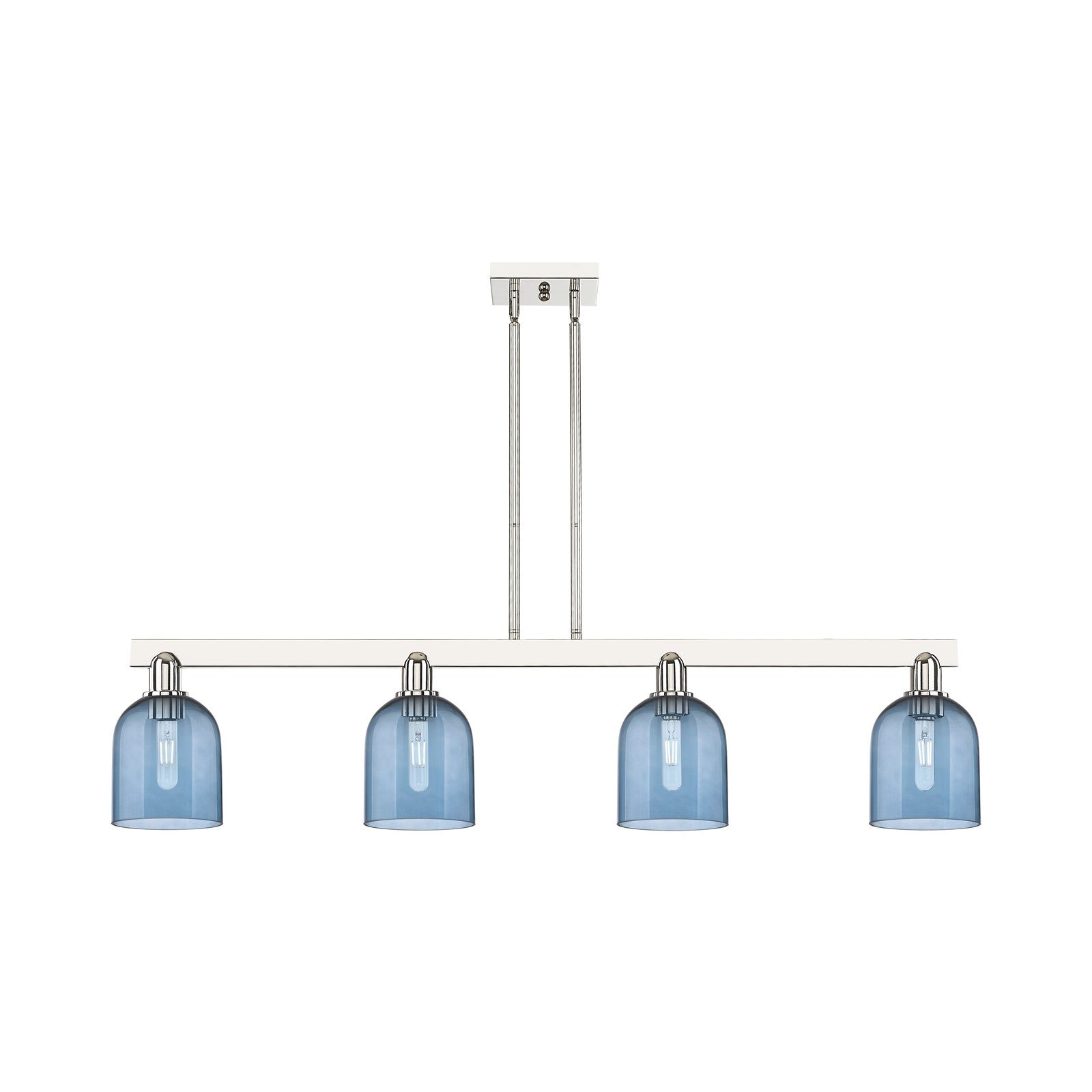 Innovations Bella 48in 4-Light Island Light | Industrial Polished Nickel and Blue Glass | Kitchen Island | Model 716-4I-PN-G558-6BL