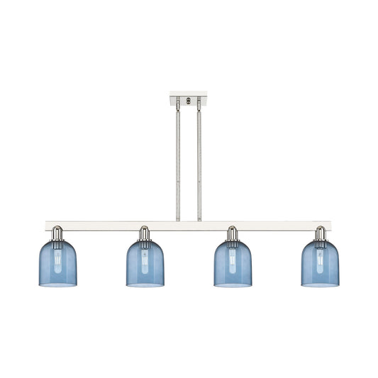 Innovations Bella 48in 4-Light Island Light | Industrial Polished Nickel and Blue Glass | Kitchen Island | Model 716-4I-PN-G558-6BL