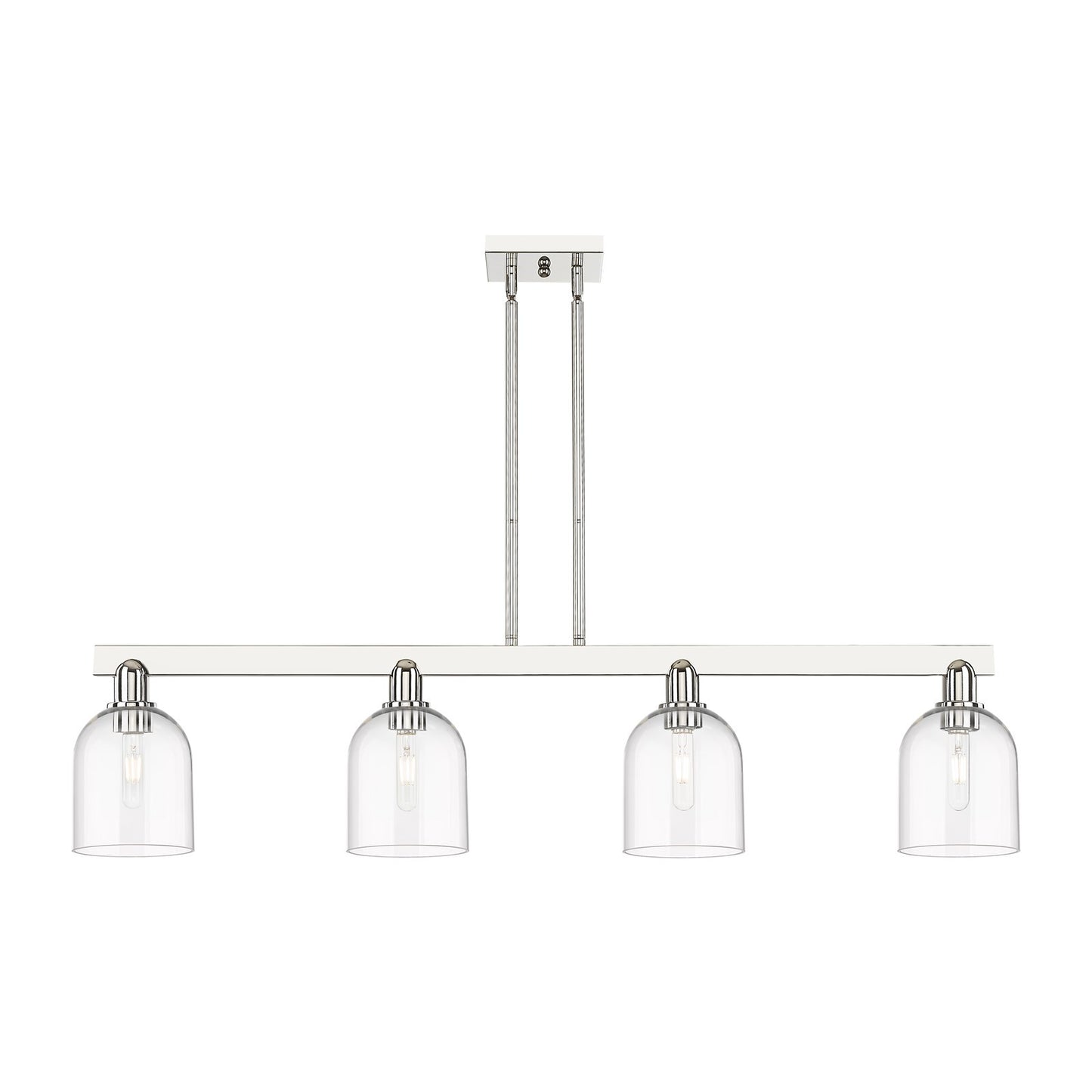 Innovations Bella 48in 4-Light Island Light | Industrial Polished Nickel Steel and Clear Bell Glass | Kitchen Island & Dining | Model 716-4I-PN-G558-6CL