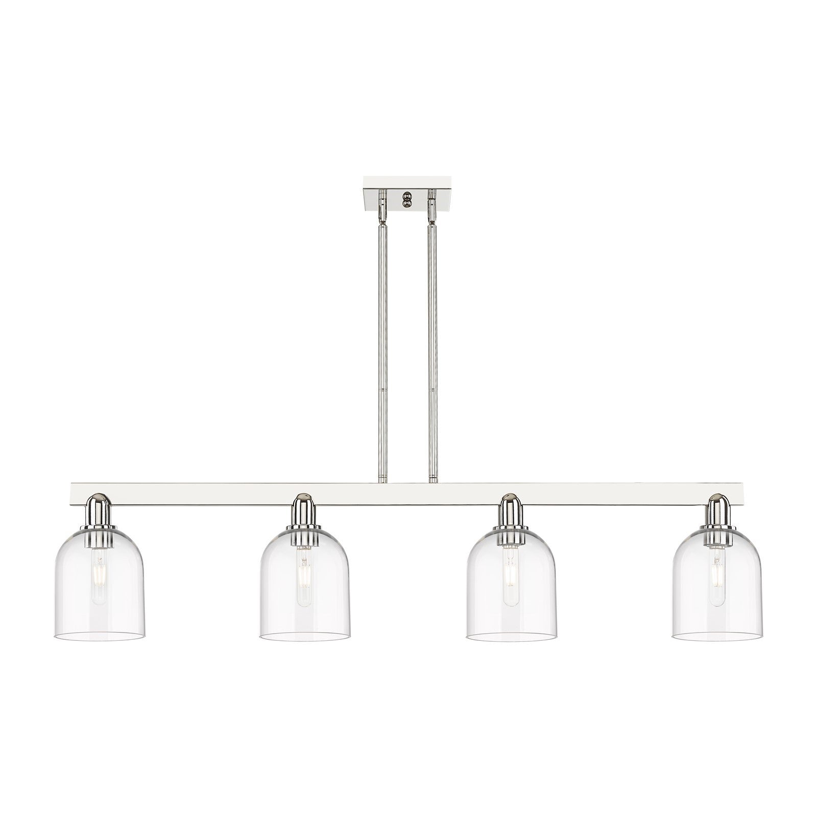 Innovations Bella 48in 4-Light Island Light | Industrial Polished Nickel Steel and Clear Bell Glass | Kitchen Island & Dining | Model 716-4I-PN-G558-6CL