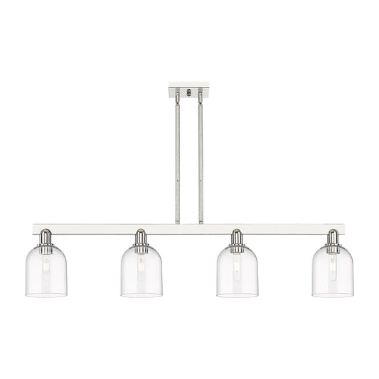 Innovations Bella 48in 4-Light Island Light | Industrial Polished Nickel Steel and Clear Bell Glass | Kitchen Island & Dining | Model 716-4I-PN-G558-6CL