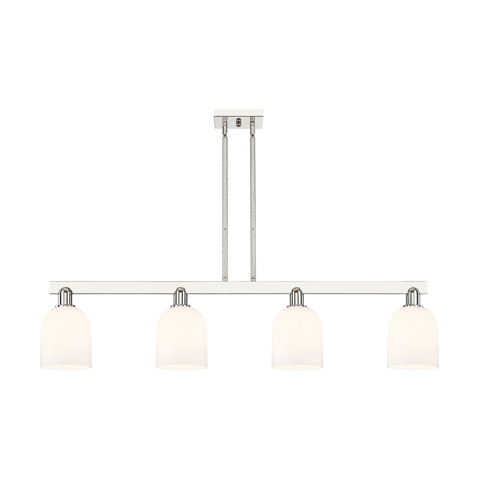 Innovations Bella 48in 4-Light Island Light | Industrial Polished Nickel and White Glass | Kitchen Island & Dining Room | Model 716-4I-PN-G558-6GWH