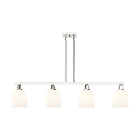 Innovations Bella 48in 4-Light Island Light | Industrial Polished Nickel and White Glass | Kitchen Island & Dining Room | Model 716-4I-PN-G558-6GWH