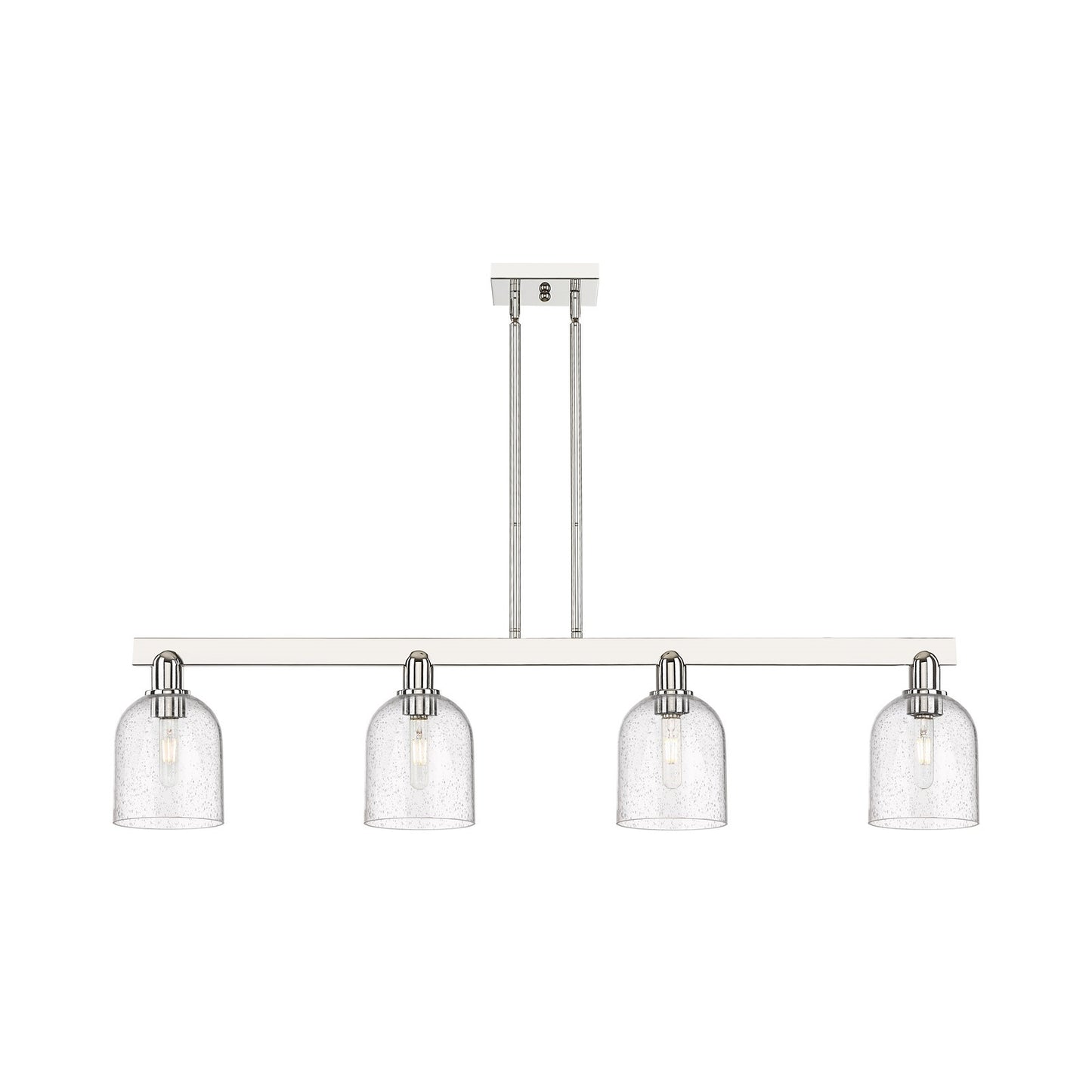 Innovations Bella 48in 4-Light Island Light | Industrial Polished Nickel Steel and Seedy Glass | Kitchen Island & Dining Room | Model 716-4I-PN-G558-6SDY