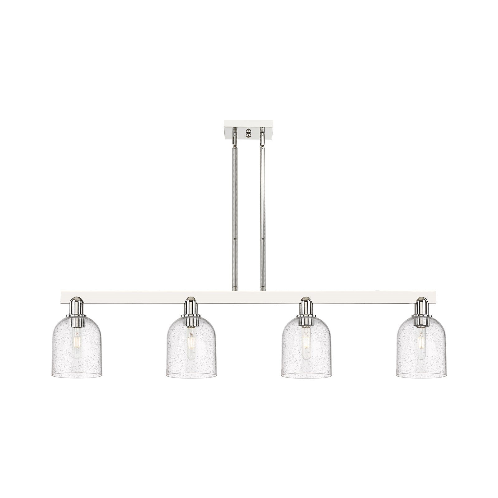 Innovations Bella 48in 4-Light Island Light | Industrial Polished Nickel Steel and Seedy Glass | Kitchen Island & Dining Room | Model 716-4I-PN-G558-6SDY