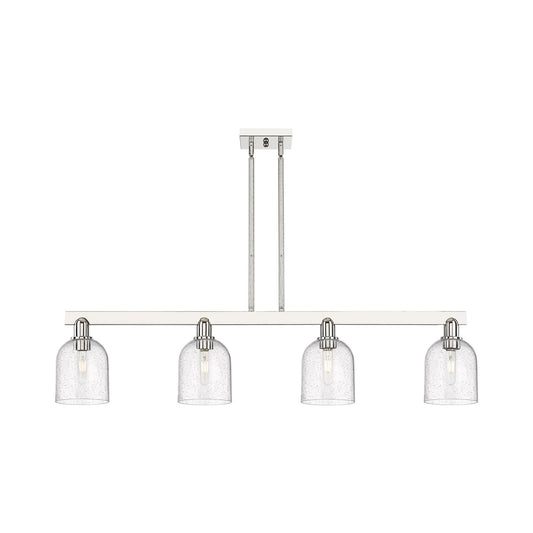 Innovations Bella 48in 4-Light Island Light | Industrial Polished Nickel Steel and Seedy Glass | Kitchen Island & Dining Room | Model 716-4I-PN-G558-6SDY