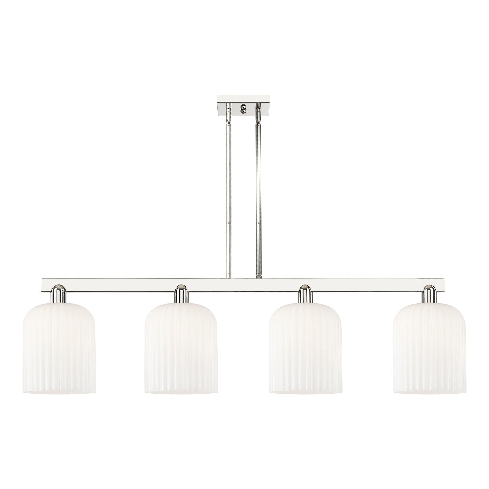 Innovations Bridal Veil 51in 4-Light Island Light | Industrial Polished Nickel and Gloss White Ribbed Glass | Kitchen Island & | Model 716-4I-PN-G559-8GWH