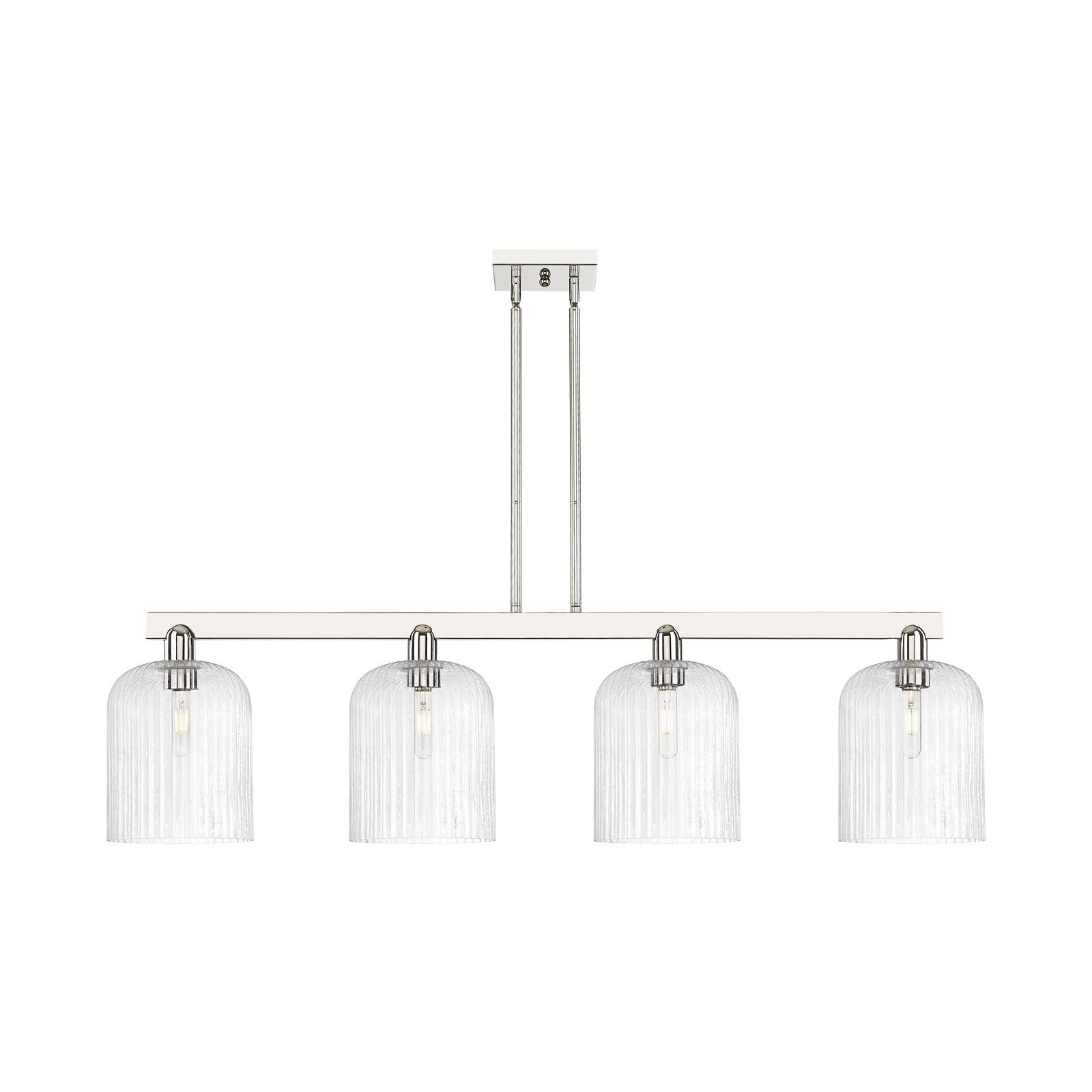 Innovations Bridal Veil 51in 4-Light Island Light | Industrial Polished Nickel Steel and Seedy Ribbed Glass | Kitchen Island & | Model 716-4I-PN-G559-8SDY