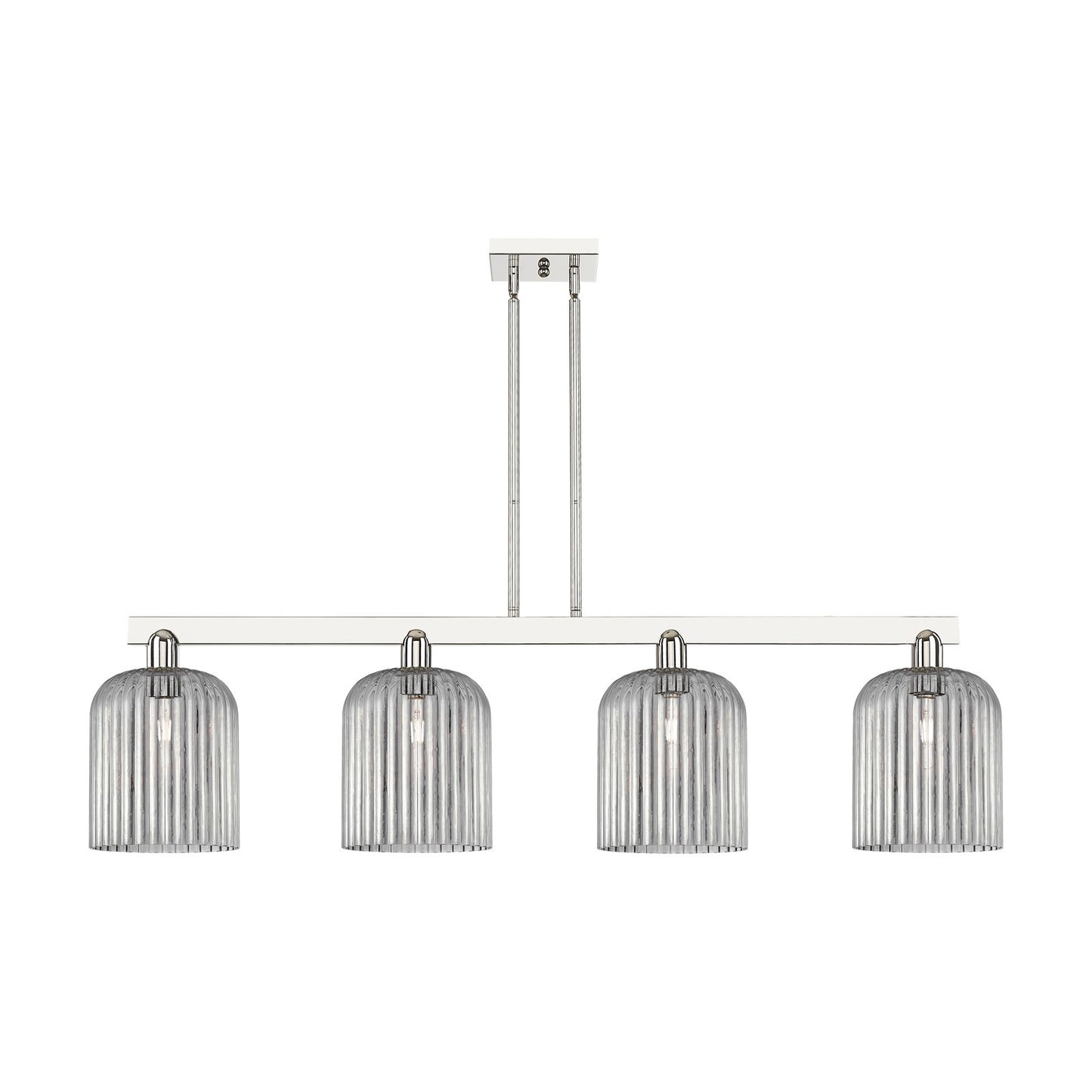 Innovations Bridal Veil 51in 4-Light Island Light | Industrial Polished Nickel and Light Smoke Ribbed Glass | Kitchen Island & | Model 716-4I-PN-G559-8SM
