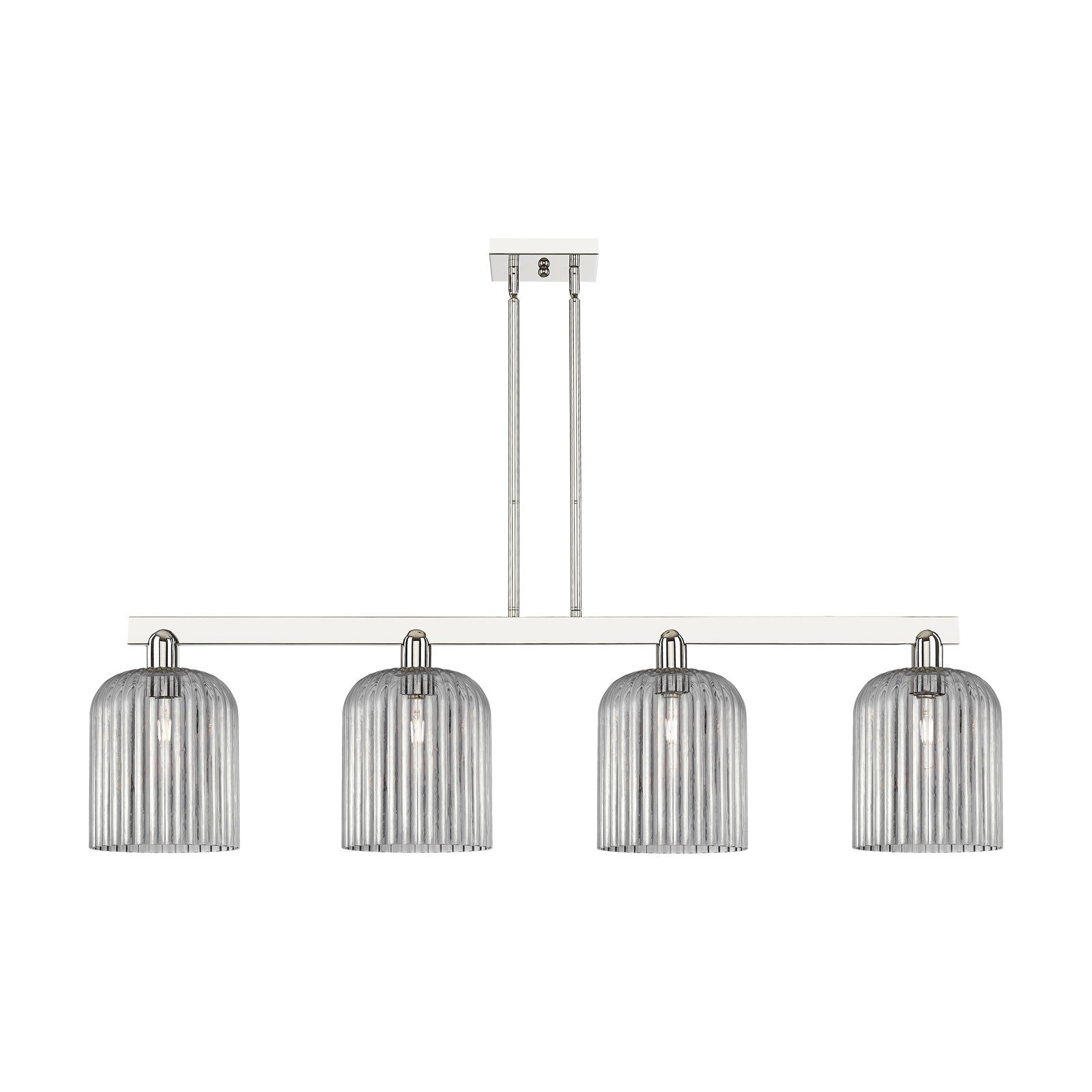 Innovations Bridal Veil 51in 4-Light Island Light | Industrial Polished Nickel and Light Smoke Ribbed Glass | Kitchen Island & | Model 716-4I-PN-G559-8SM