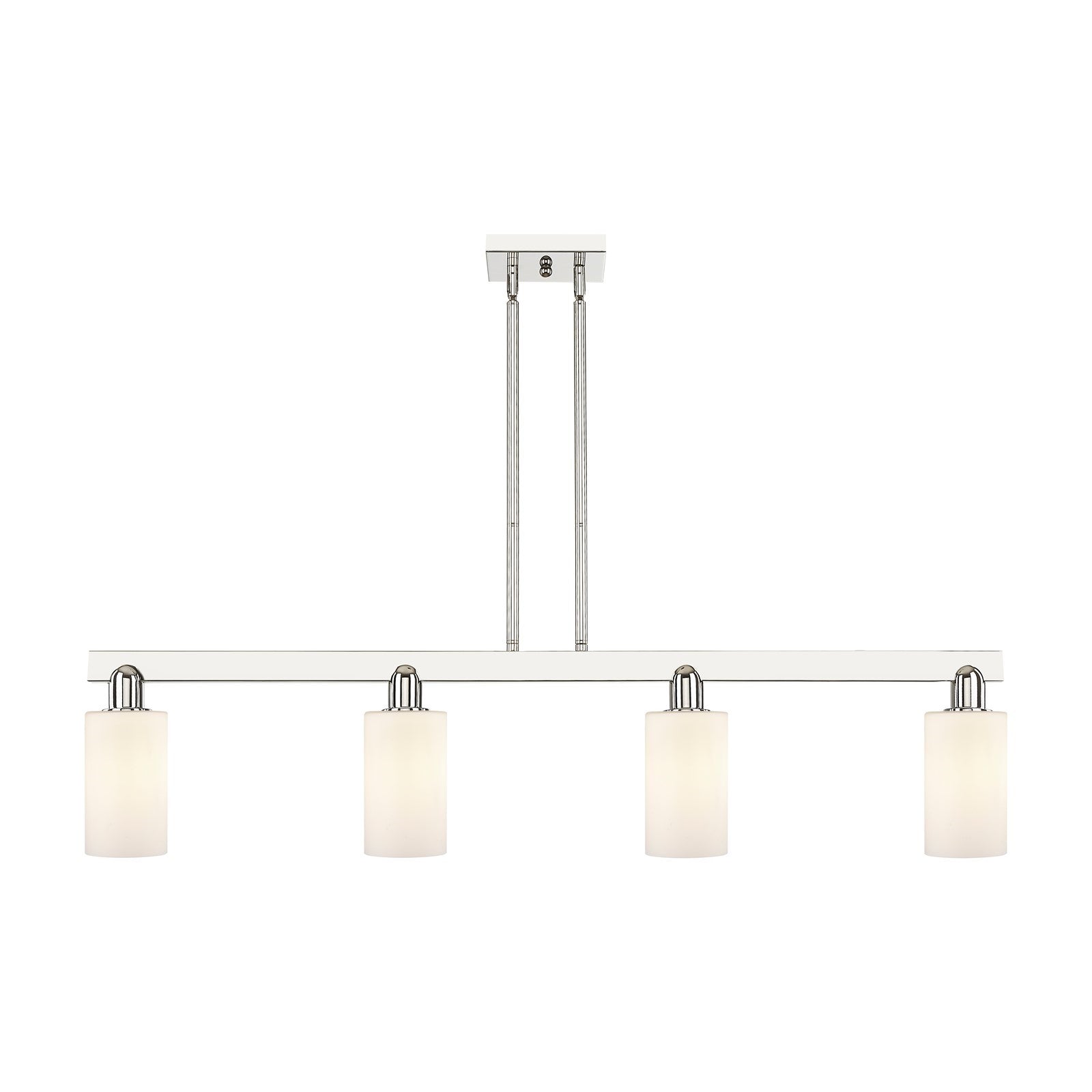 Innovations Clymer 47in 4-Light Island Light | Industrial Polished Nickel Steel and Matte White Glass | Kitchen Island & Dining | Model 716-4I-PN-G801