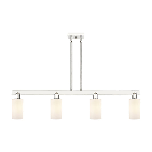 Innovations Clymer 47in 4-Light Island Light | Industrial Polished Nickel Steel and Matte White Glass | Kitchen Island & Dining | Model 716-4I-PN-G801