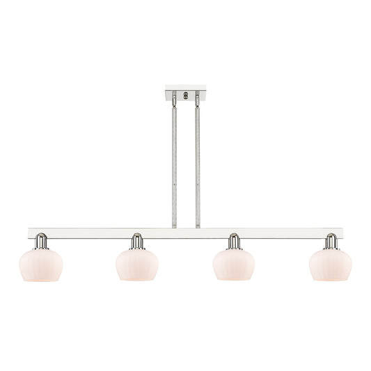 Innovations Fenton 49in 4-Light Island Light | Industrial Polished Nickel and Matte White Glass | Kitchen Island & Dining Room | Model 716-4I-PN-G91
