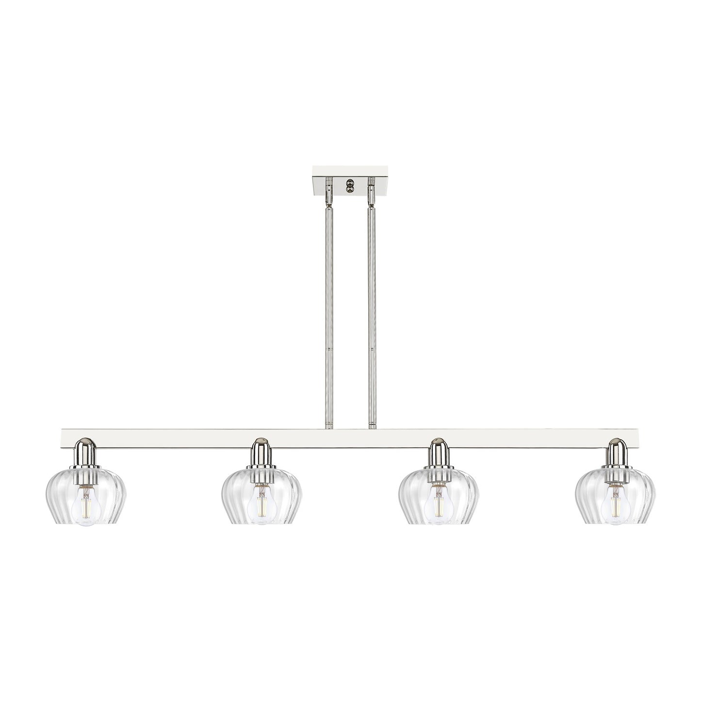 Innovations Fenton 49in 4-Light Island Light | Industrial Polished Nickel and Clear Ribbed Glass | Kitchen Island | Model 716-4I-PN-G92