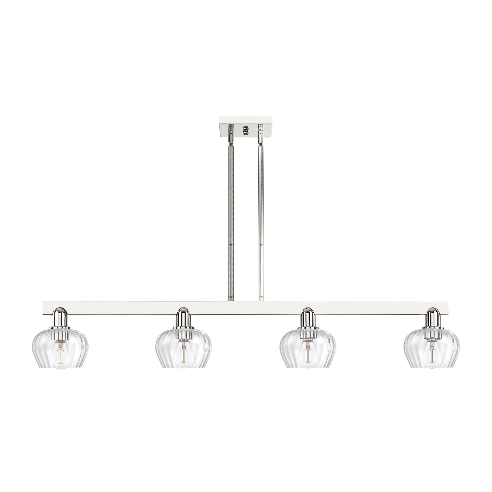 Innovations Fenton 49in 4-Light Island Light | Industrial Polished Nickel and Clear Ribbed Glass | Kitchen Island | Model 716-4I-PN-G92