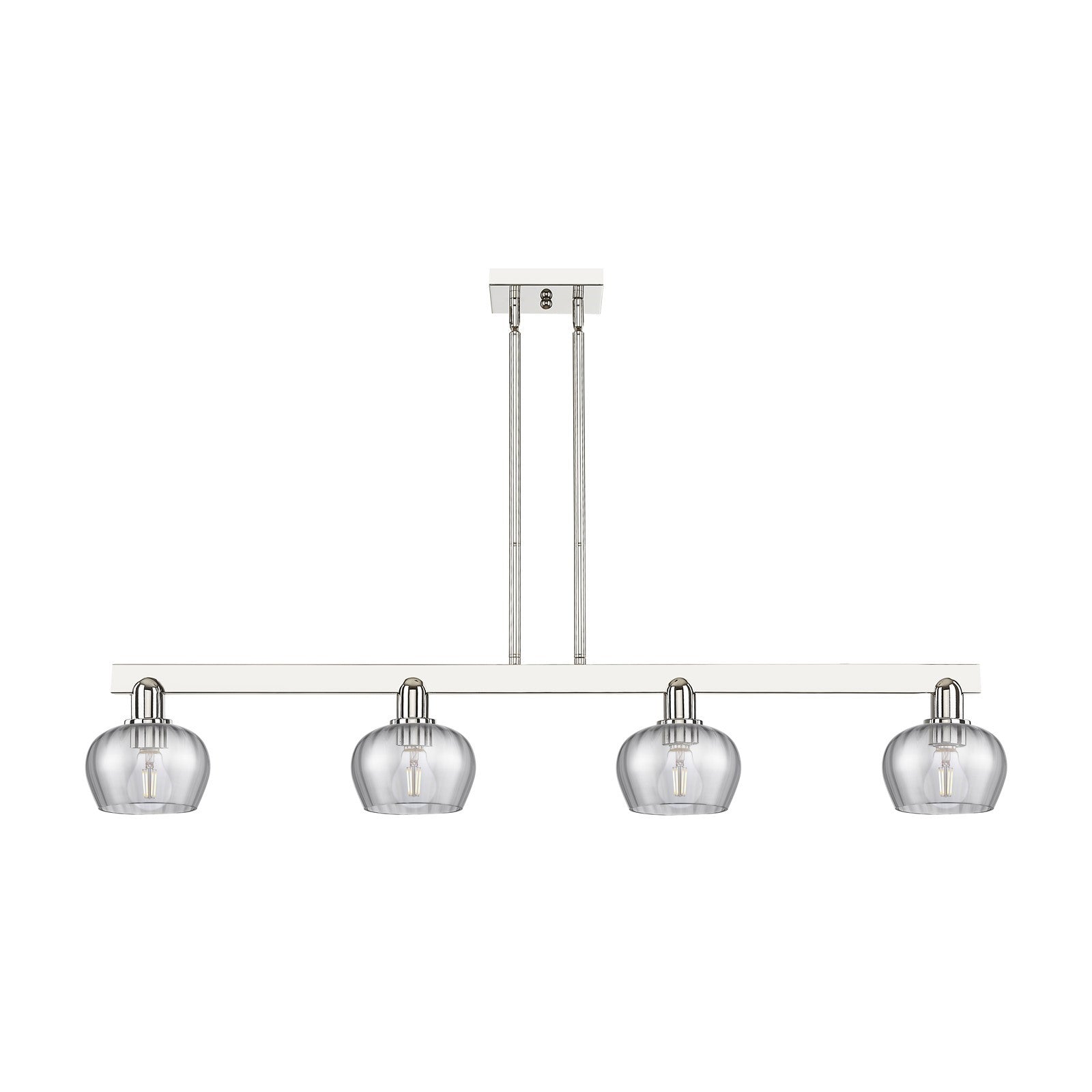 Innovations Fenton 49in 4-Light Island Light | Industrial Polished Nickel Steel and Light Smoke Ribbed Glass | Kitchen Island & | Model 716-4I-PN-G93