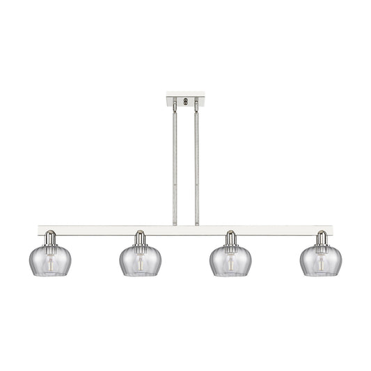 Innovations Fenton 49in 4-Light Island Light | Industrial Polished Nickel Steel and Light Smoke Ribbed Glass | Kitchen Island & | Model 716-4I-PN-G93