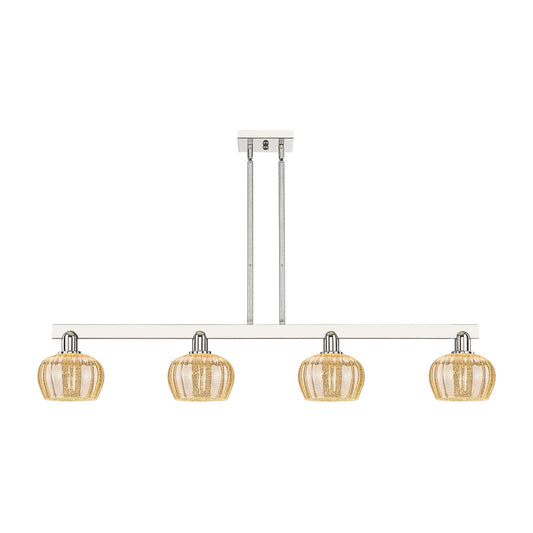 Innovations Fenton 49in 4-Light Island Light | Industrial Polished Nickel and Mercury Ribbed Glass | Kitchen Island & Dining Room | Model 716-4I-PN-G96