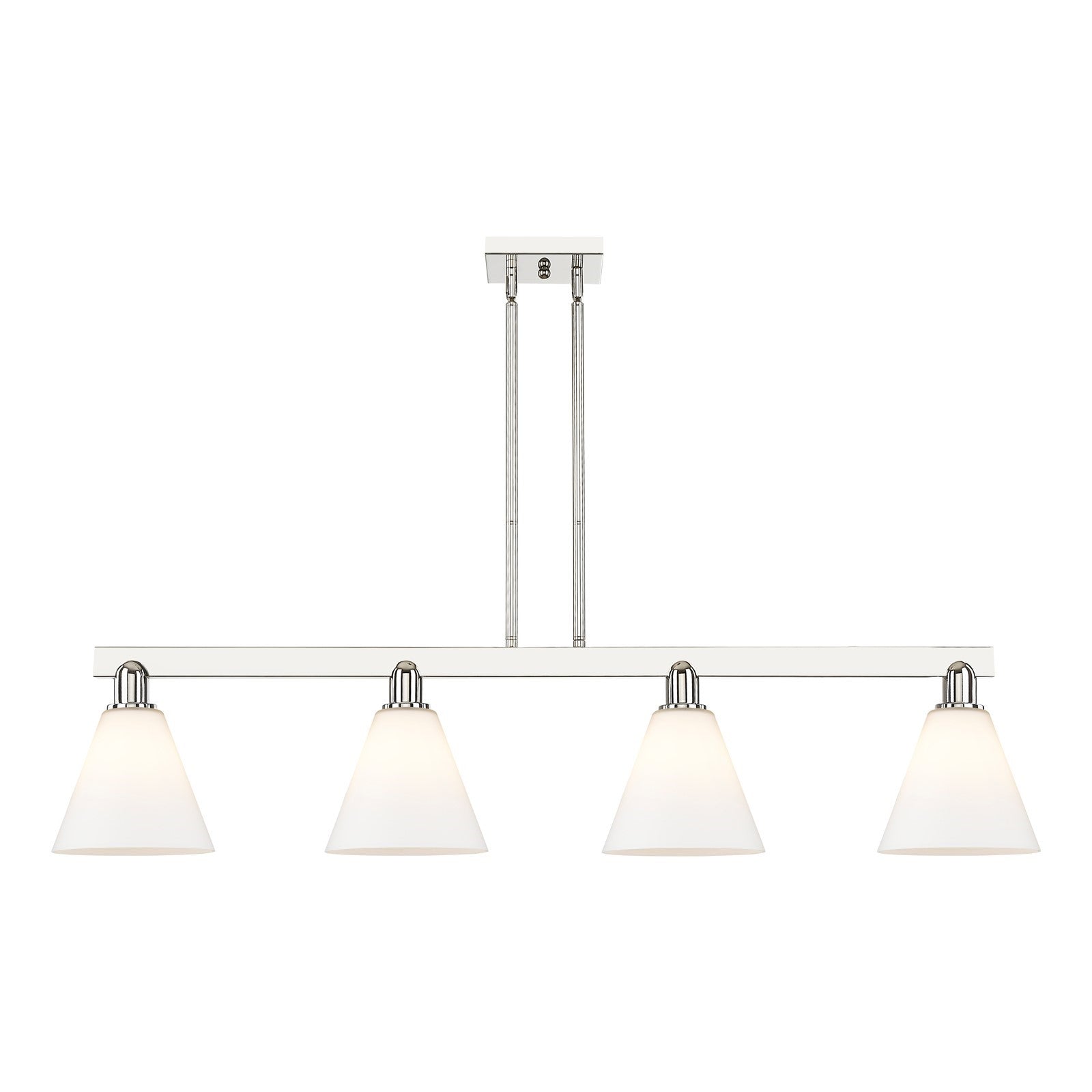 Innovations Berkshire Glass 51in 4-Light Island Light | Industrial Polished Nickel and Matte White Glass | Kitchen Island & | Model 716-4I-PN-GBC-81