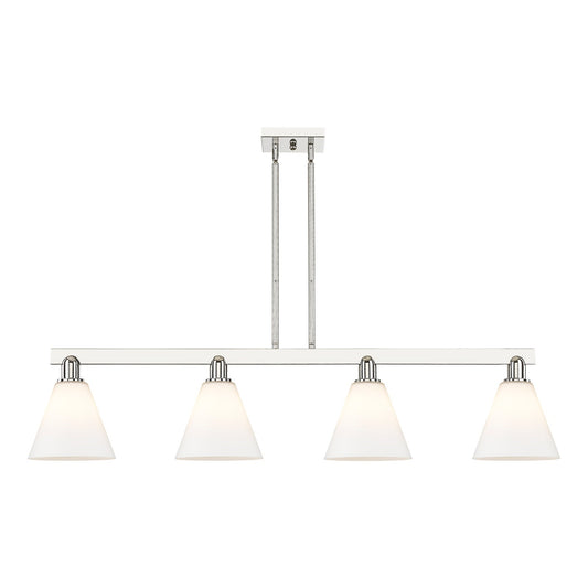 Innovations Berkshire Glass 51in 4-Light Island Light | Industrial Polished Nickel and Matte White Glass | Kitchen Island & | Model 716-4I-PN-GBC-81