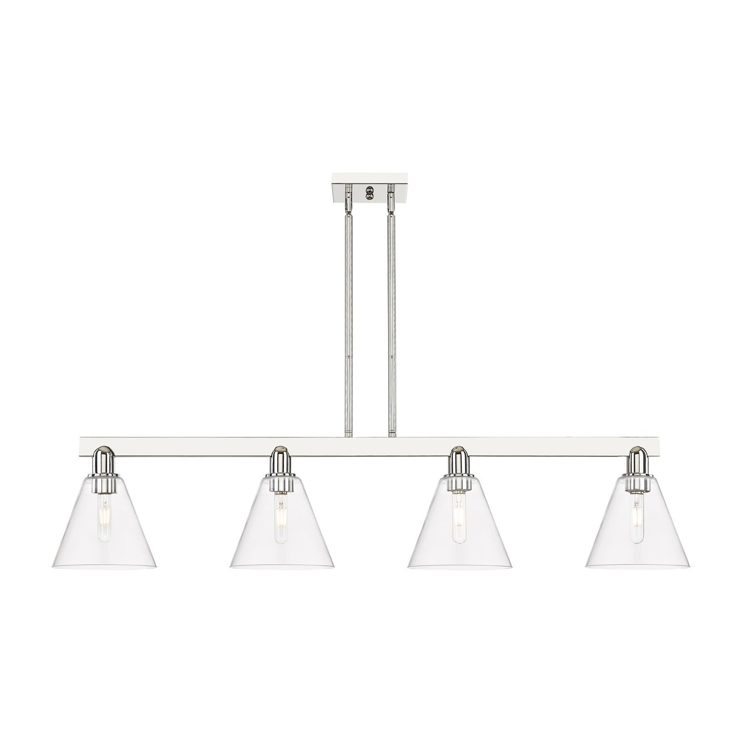Innovations Berkshire Glass 51in 4-Light Island Light | Industrial Polished Nickel Steel and Clear Glass | Kitchen Island & | Model 716-4I-PN-GBC-82