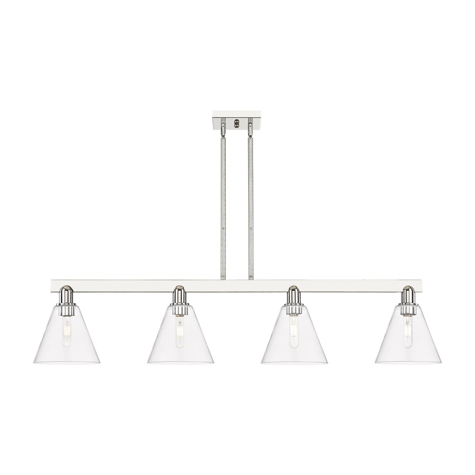 Innovations Berkshire Glass 51in 4-Light Island Light | Industrial Polished Nickel Steel and Clear Glass | Kitchen Island & | Model 716-4I-PN-GBC-82