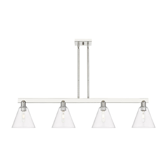 Innovations Berkshire Glass 51in 4-Light Island Light | Industrial Polished Nickel Steel and Clear Glass | Kitchen Island & | Model 716-4I-PN-GBC-82