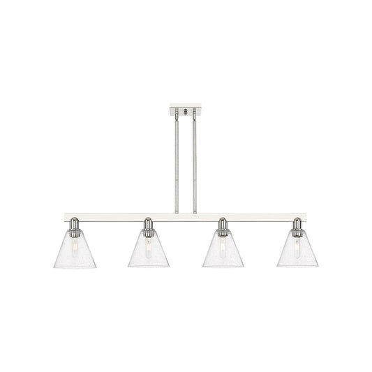 Innovations Berkshire Glass 51in 4-Light Island Light | Industrial Polished Nickel and Seedy Glass | Kitchen Island & Dining Room | Model 716-4I-PN-GBC-84