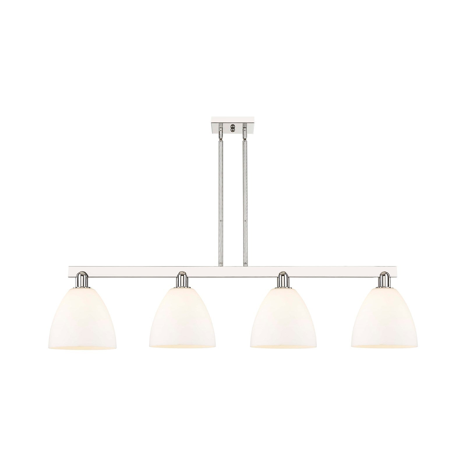 Innovations Bristol 52in 4-Light Island Light | Industrial Polished Nickel Steel and Matte White Glass | Kitchen Island & Dining | Model 716-4I-PN-GBD-91