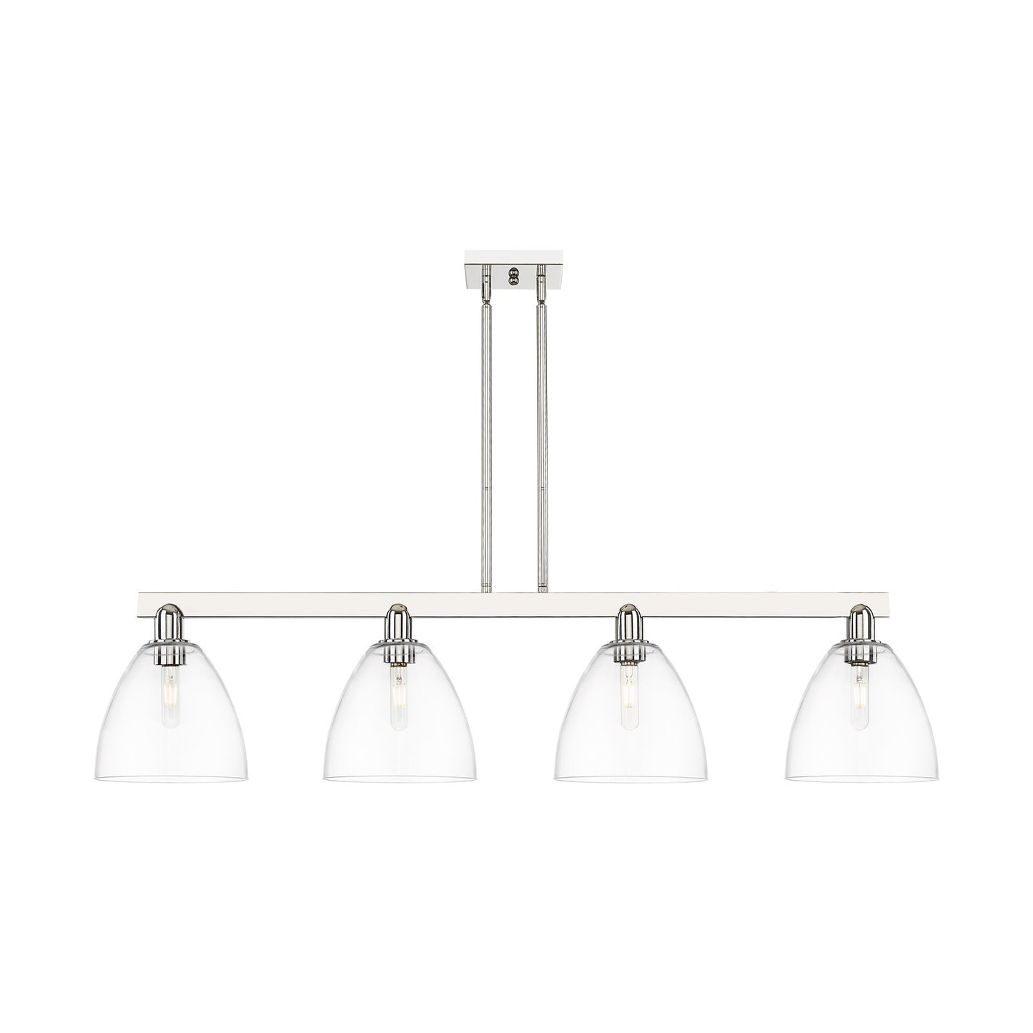 Innovations Bristol 52in 4-Light Island Light | Industrial Polished Nickel Steel and Clear Glass | Kitchen Island & Dining Room | Model 716-4I-PN-GBD-92