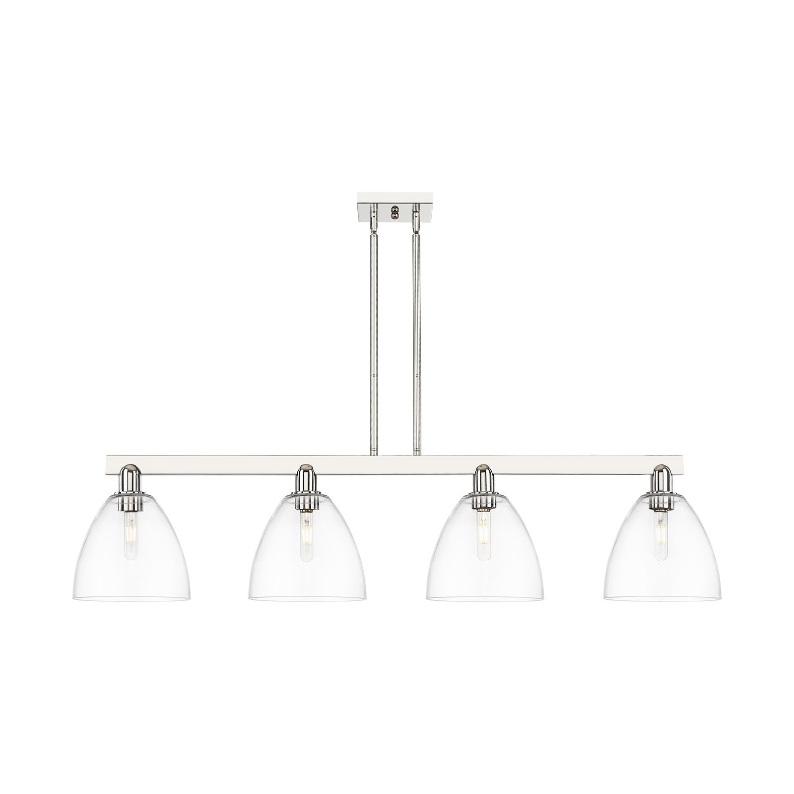 Innovations Bristol 52in 4-Light Island Light | Industrial Polished Nickel Steel and Clear Glass | Kitchen Island & Dining Room | Model 716-4I-PN-GBD-92
