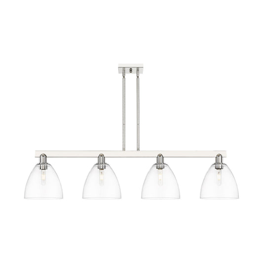 Innovations Bristol 52in 4-Light Island Light | Industrial Polished Nickel Steel and Clear Glass | Kitchen Island & Dining Room | Model 716-4I-PN-GBD-92