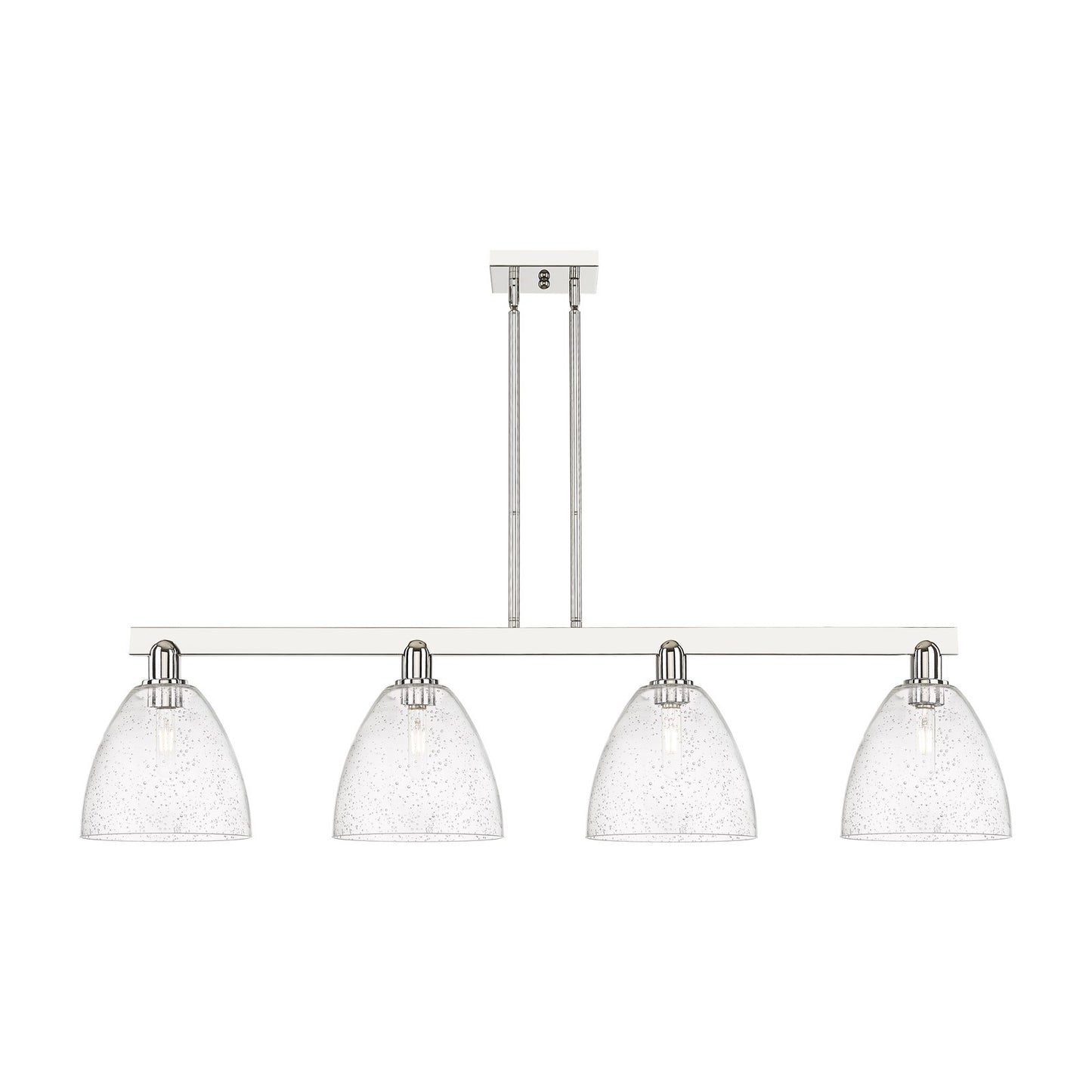 Innovations Bristol 52in 4-Light Island Light | Industrial Polished Nickel Steel and Seedy Glass | Kitchen Island & Dining Room | Model 716-4I-PN-GBD-94
