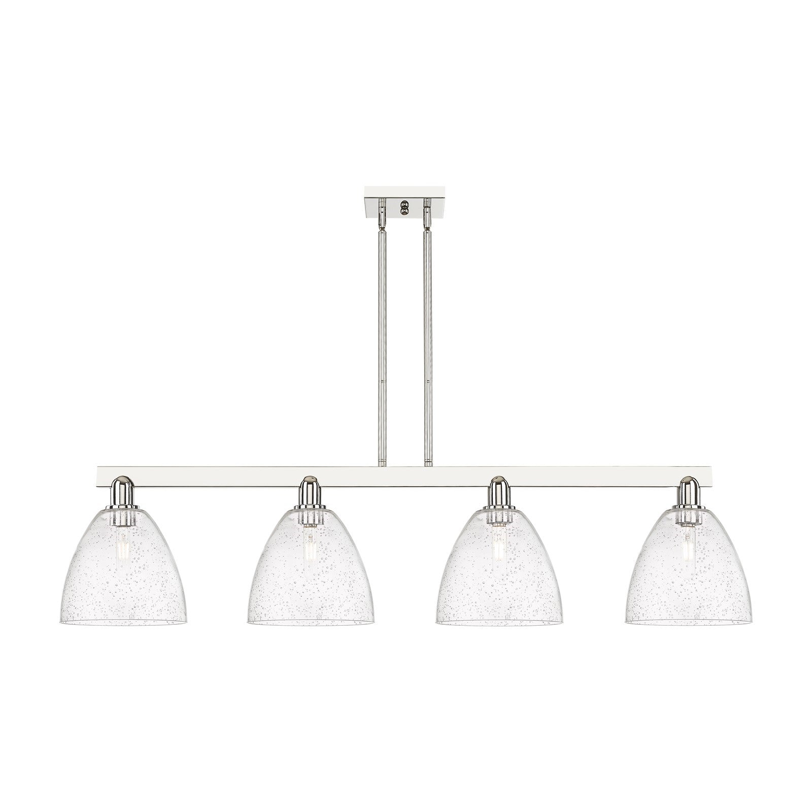 Innovations Bristol 52in 4-Light Island Light | Industrial Polished Nickel Steel and Seedy Glass | Kitchen Island & Dining Room | Model 716-4I-PN-GBD-94